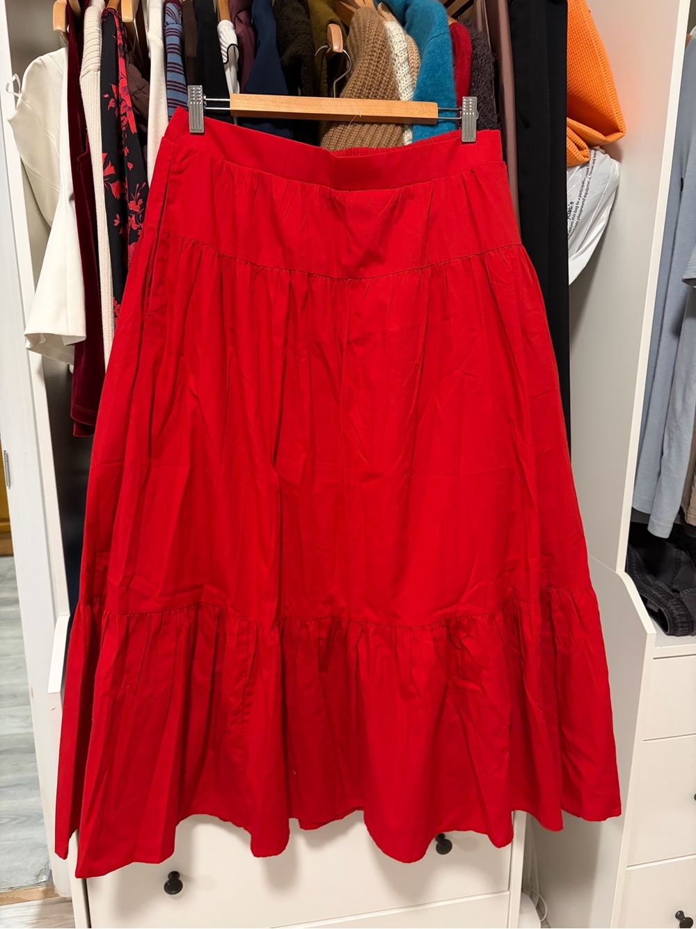 Abercrombie & Fitch Red Tiered Maxi Skirt